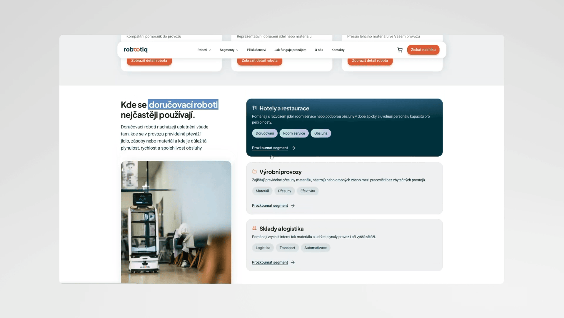 Ukázka formuláře pro nabídku pronájmu robota